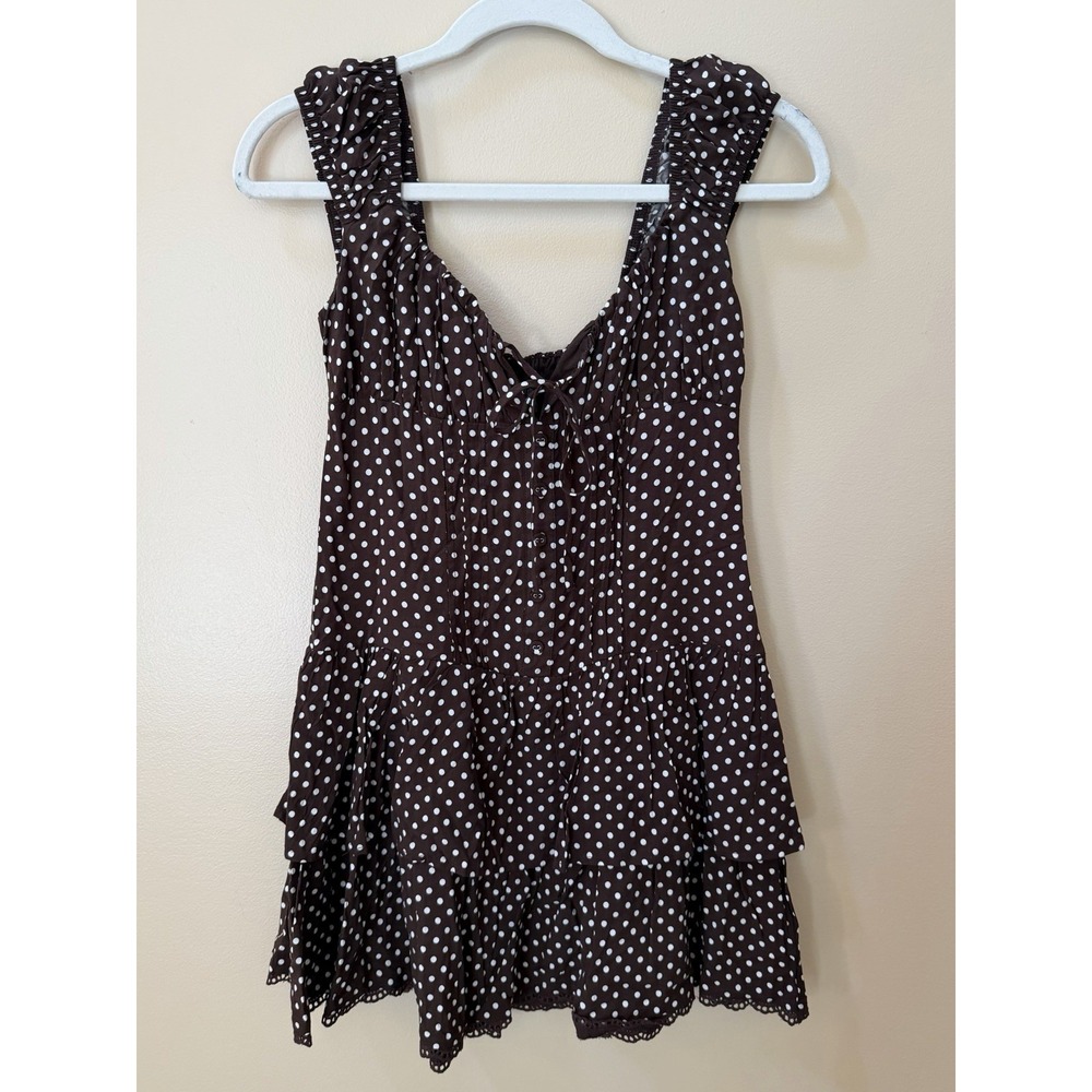 Wild Fable Women's Brown Polka Dots Cap Sleeve Mini A-Line Dress Size XXS NWT